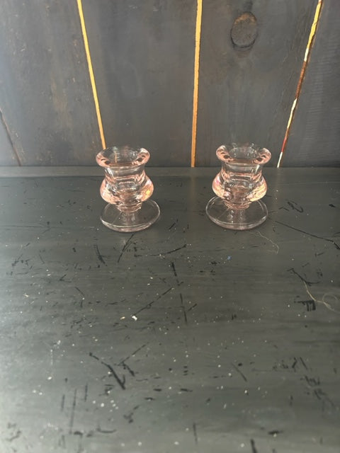 Pink Glass Candle Stick Holders