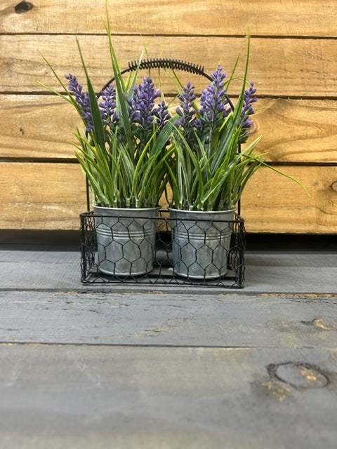 Lavender Florals in Chicken Wire Basket